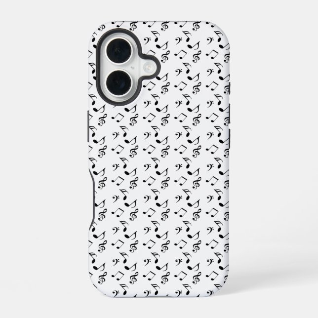 Coque iPhone 16 notes de musique blanches (Verso)