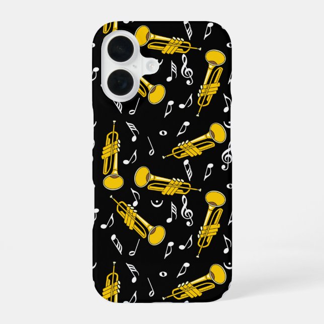 Coque iPhone 16 Notes de musique de trompette Pattern (Verso)
