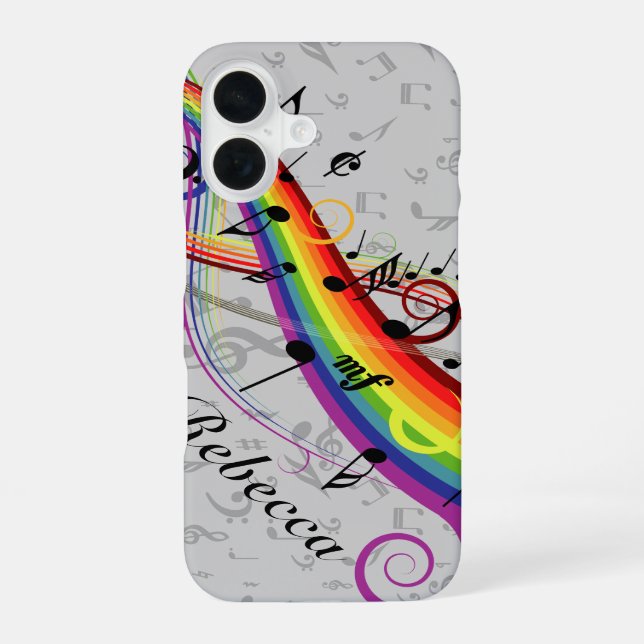 Coque iPhone 16 Notes de musique noire sur Gray (Verso)