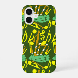 Coque iPhone 16 Notes musicales jaunes Bagpipes