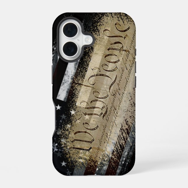 Coque iPhone 16 Nous Le Peuple Drapeau Industriel Américain (Verso)