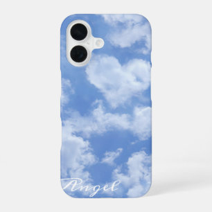 Coque iPhone 16 Nuage en forme de cœur mignon dans un ciel bleu jo