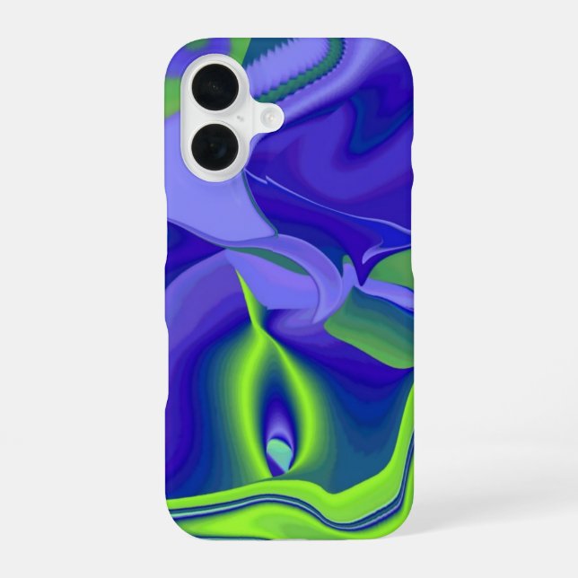 Coque iPhone 16 Oeil mal, 3D Abstrait en vert bleu violet (Verso)