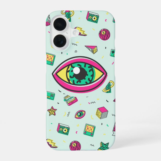 Coque iPhone 16 Œil Rétro Memphis 80s (Verso)
