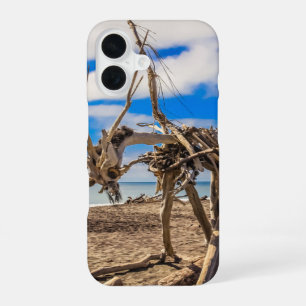 Coque iPhone 16 Œuvre d'art en bois flotté sur la plage de Hokitik