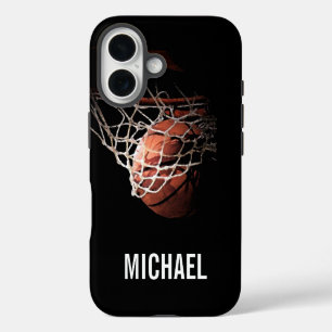 Coque iPhone 16 Œuvre d'art personnalisable de basketball Votre No
