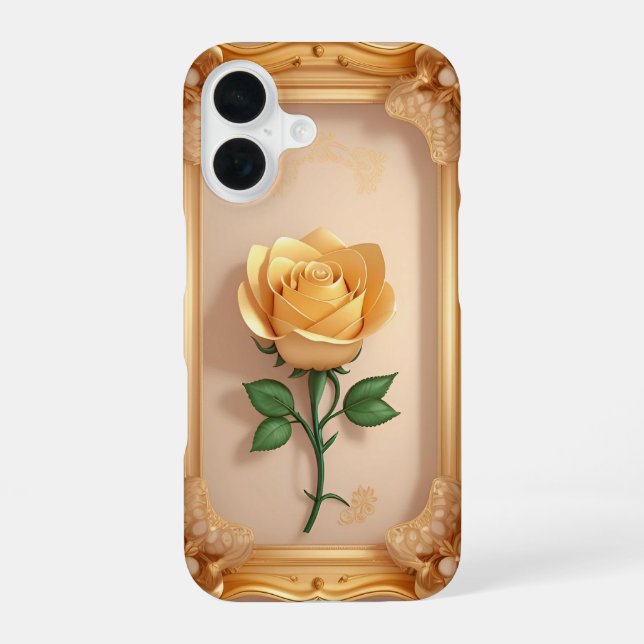 Coque iPhone 16 Œuvre d'art Rose Dorée (Verso)