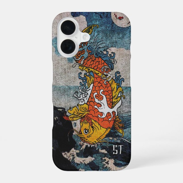 Coque iPhone 16 OEuvre japonaise Koi Fish Moonlit Leap (Verso)