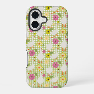 Coque iPhone 16 Oies Mignonnes Avec Fleurs Dessinées à la Main - V