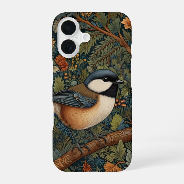 Coque iPhone 16 Oiseau élégant rétro de la forêt  (Verso)