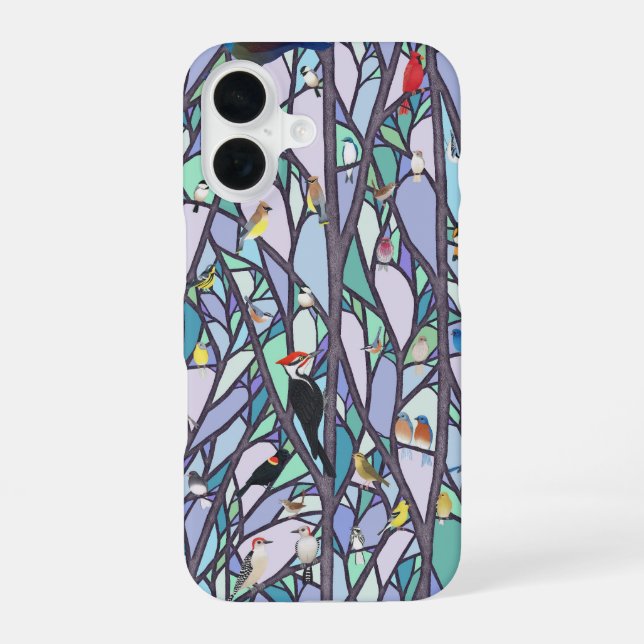 Coque iPhone 16 oiseaux dans le vitrail (Verso)