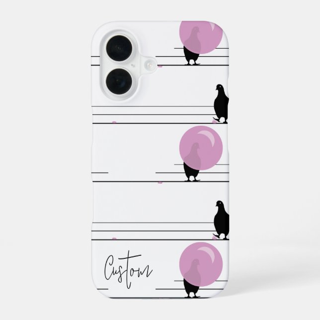 Coque iPhone 16 Oiseaux de Bubblegum mignons sur un Motif à fil av (Verso)