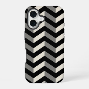 Coque iPhone 16 Op Art noir et blanc Motif Chevron