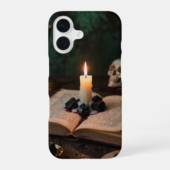 Coque iPhone 16 Open Book and Candle Gothic Phone Case (Verso)