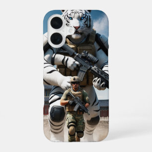 Coque iPhone 16 opérateur de forces spéciales tigre blanc humanoïd