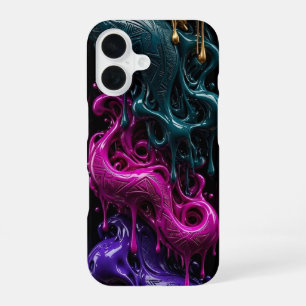 Coque iPhone 16 Or abstrait sarcelle magenta violet orange