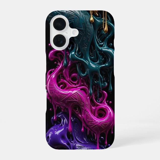Coque iPhone 16 Or abstrait sarcelle magenta violet orange  (Verso)