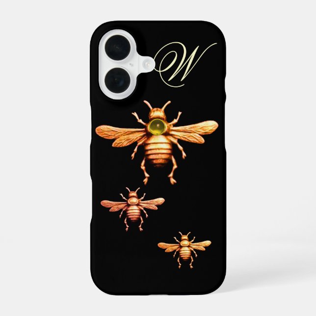 COQUE iPhone 16 OR HONEY BEES MONOGRAM (Verso)