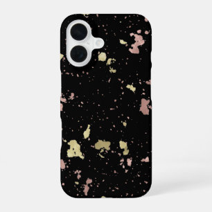 Coque iPhone 16 Or noir pailleté d'or mat et de rose