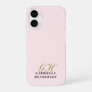Coque iPhone 16 Or rose pastel doré Monogramme Minimaliste Élégant