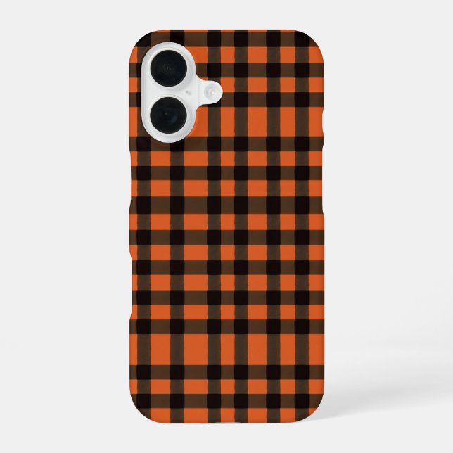Coque iPhone 16 Orange and Black Plaid Checkered Pattern (Verso)