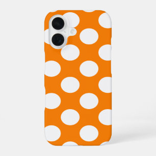 Coque iPhone 16 Orange avec des pois blancs