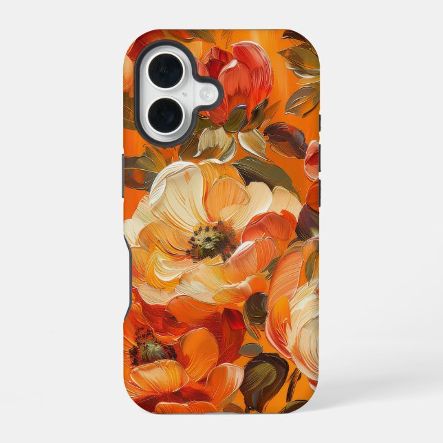 COQUE iPhone 16 ORANGE JAUNE CHUTE BLANCHE CHUTE FLEURS POPPY ANÉM (Verso)