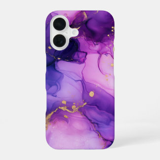 Coque iPhone 16 Orchidée Lumière Luxe Aquarelle Violet Doré