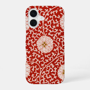 Coque iPhone 16 Ornement chinois d'Owen Jones Rouge Blanc Floral