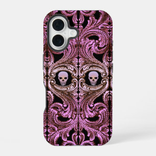 Coque iPhone 16 Ornement rose Goth avec crâne