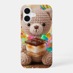 Coque iPhone 16 Ours en peluche au crochet avec fantaisie S'more