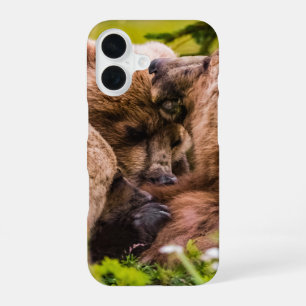 Coque iPhone 16 Ours maman allaitant ses deux oursons, Parc nation