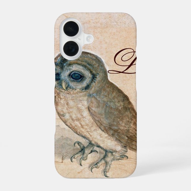 Coque iPhone 16 OWL, Rose, Sepia Monogramme (Verso)