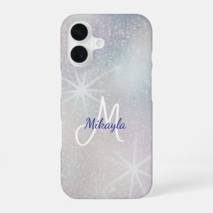 Coque iPhone 16 Paillettes argentées avec étoiles
