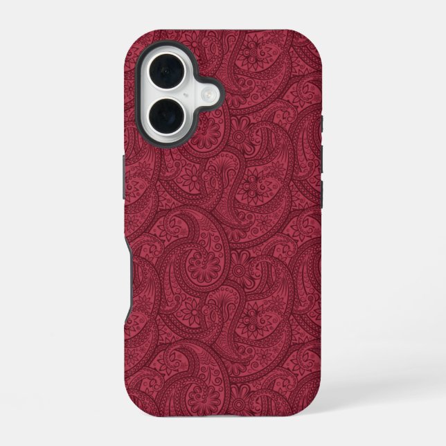 Coque iPhone 16 Paisley Bourgogne (Verso)