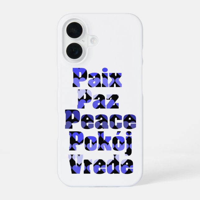 Coque iPhone 16 Paix dans les langues étrangères Cœurs bleus (Verso)
