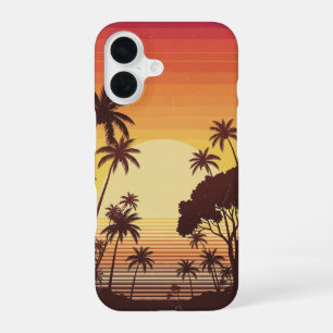 Coque iPhone 16 Palmiers au coucher du soleil Rétro