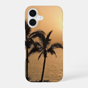 Coque iPhone 16 Palmiers et coucher de soleil romantique