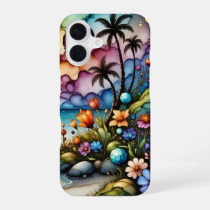 Coque iPhone 16 Palmiers et fleurs d'Imaginaire
