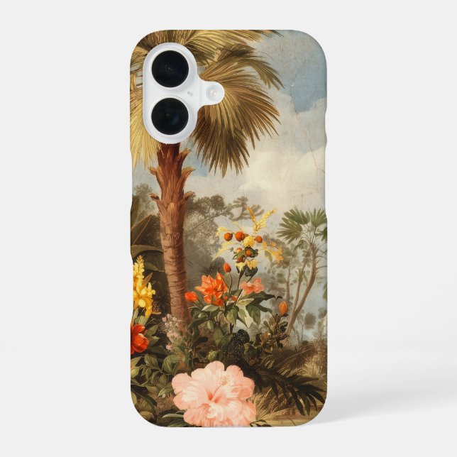 Coque iPhone 16 Palmiers Tropicaux Botaniques Vintage (Verso)