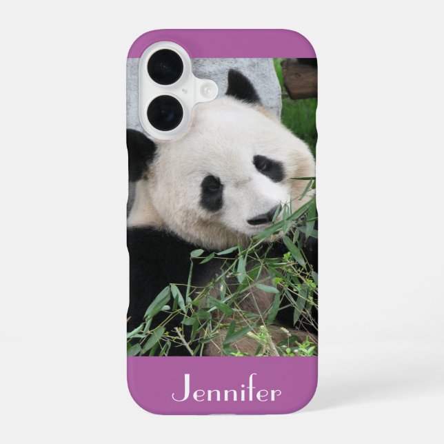 Coque iPhone 16 Panda géant mignon, violet orchidée, nom, (Verso)