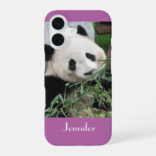 Coque iPhone 16 Panda, Orchidée, Purple, Nom, (Verso)