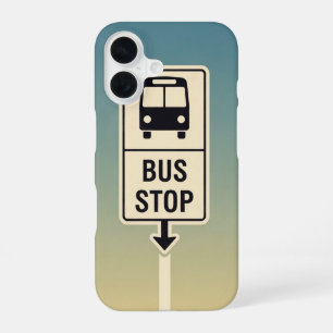 Coque iPhone 16 Panneau d'arrêt de bus rétro