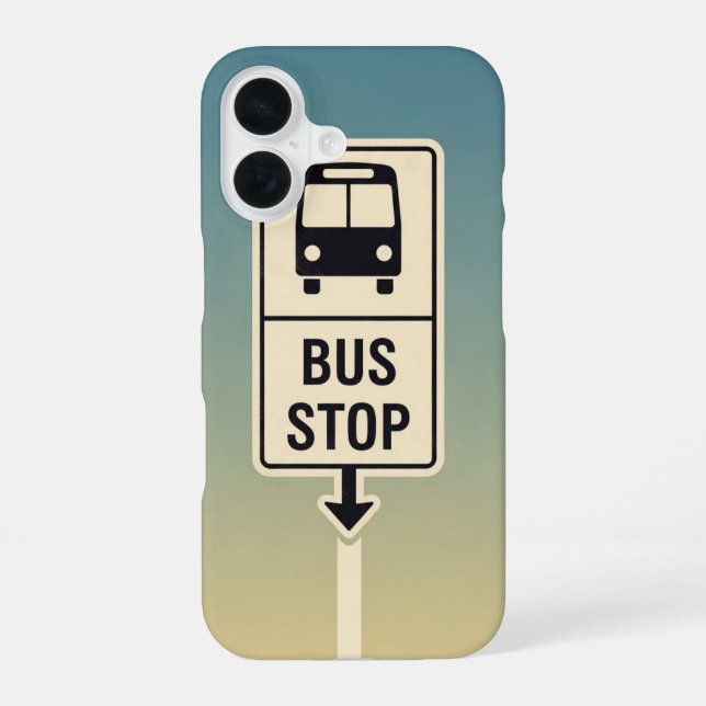 Coque iPhone 16 Panneau d'arrêt de bus rétro (Verso)