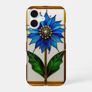 Coque iPhone 16 Panneau de verre coloré avec fleur vibrante