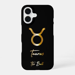Coque iPhone 16 Panneau Taurus Zodiac, Noir & Or