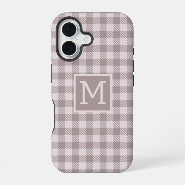 Coque iPhone 16 Papier Monogramme Beige à carreaux Buffalo Fermièr (Verso)