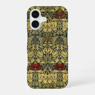 Coque iPhone 16 Papier Peint Vintage Tulipe Rose Or William Morris