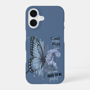 Coque iPhone 16 Papillon bleu esthétique Citation motivationnelle