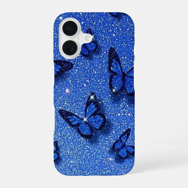 Coque iPhone 16 Papillon Bleu Étincelle Paillettes Esthétique (Verso)